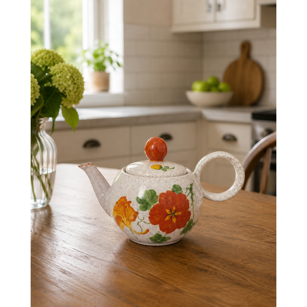 Vintage Hand Painted Orange Floral Made In Czechoslovakia Teapot/Tea Pot